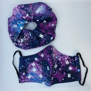 BTS Galaxy Face Mask & Matching Hair Scrunchie / Bracelet K-Pop ARMY Logo Pretty